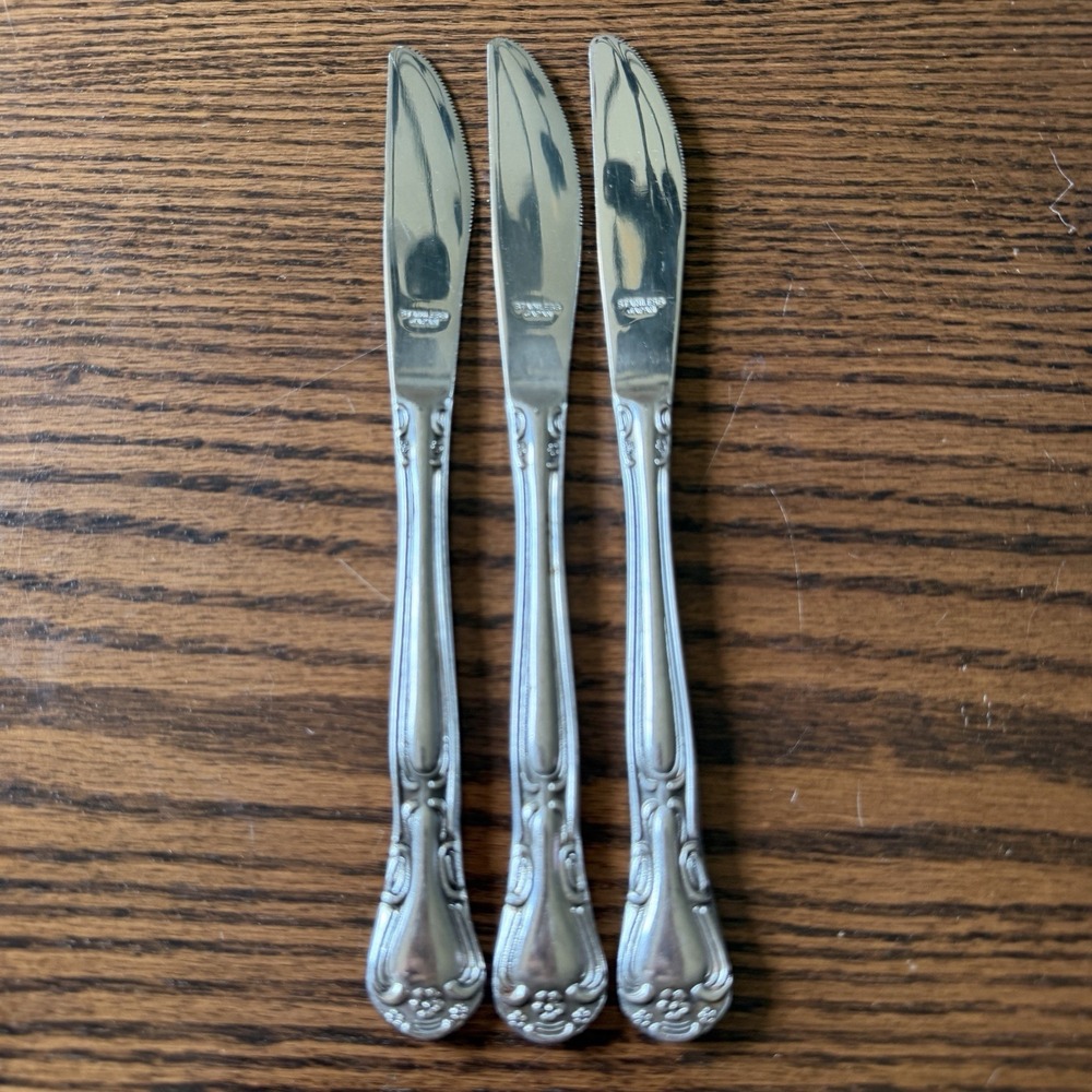 Vintage Wallace Silver Plateau Stainless Modern Knife Set Of 3 Rare